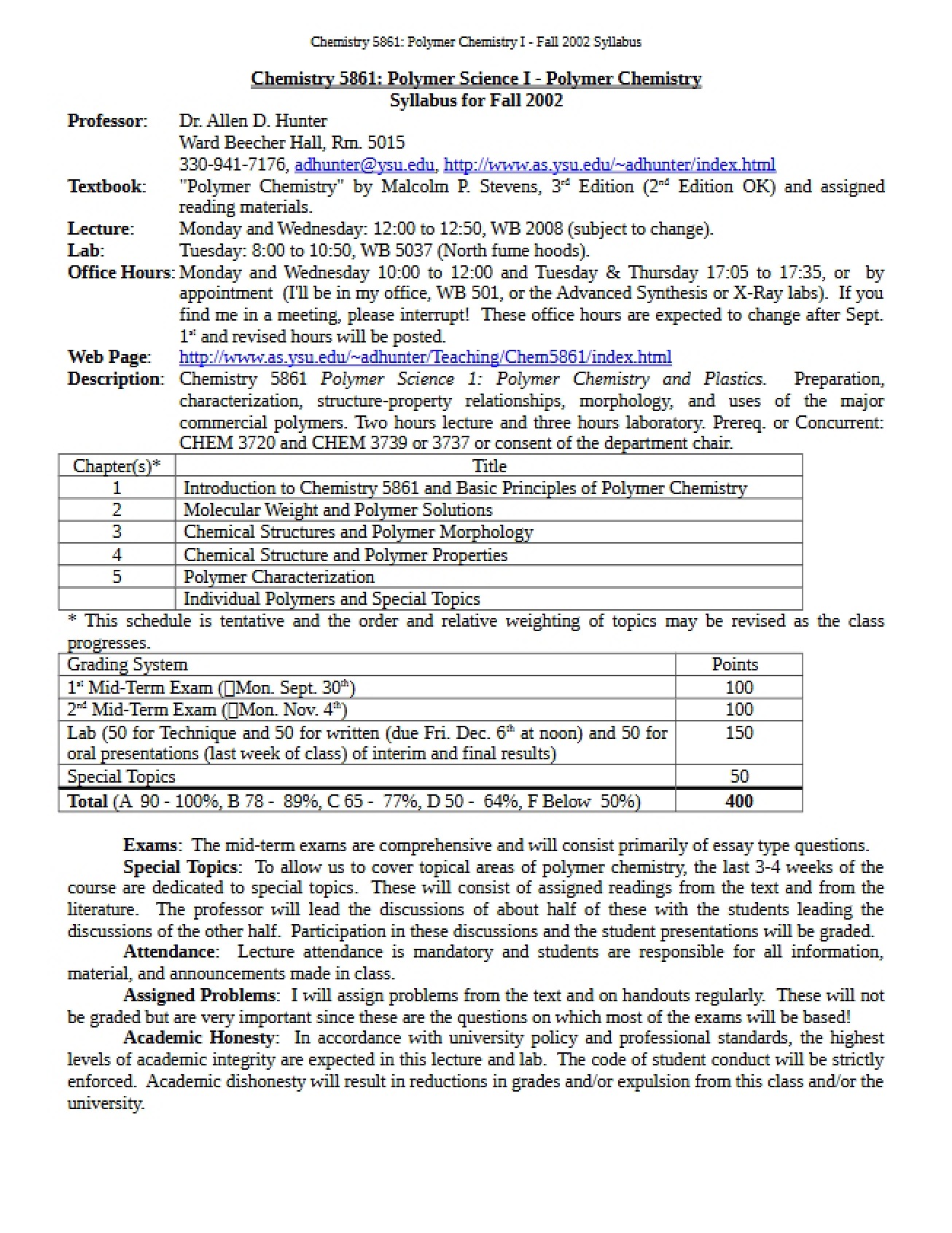 Syllabus for Chemistry 5861