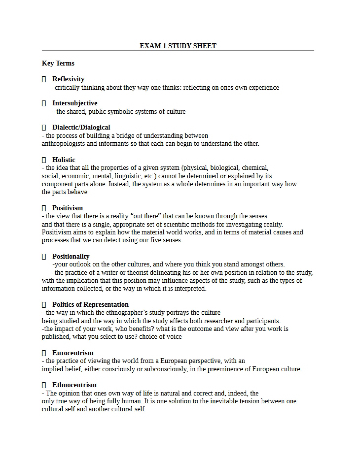 Study Guide (ANTH 263G)