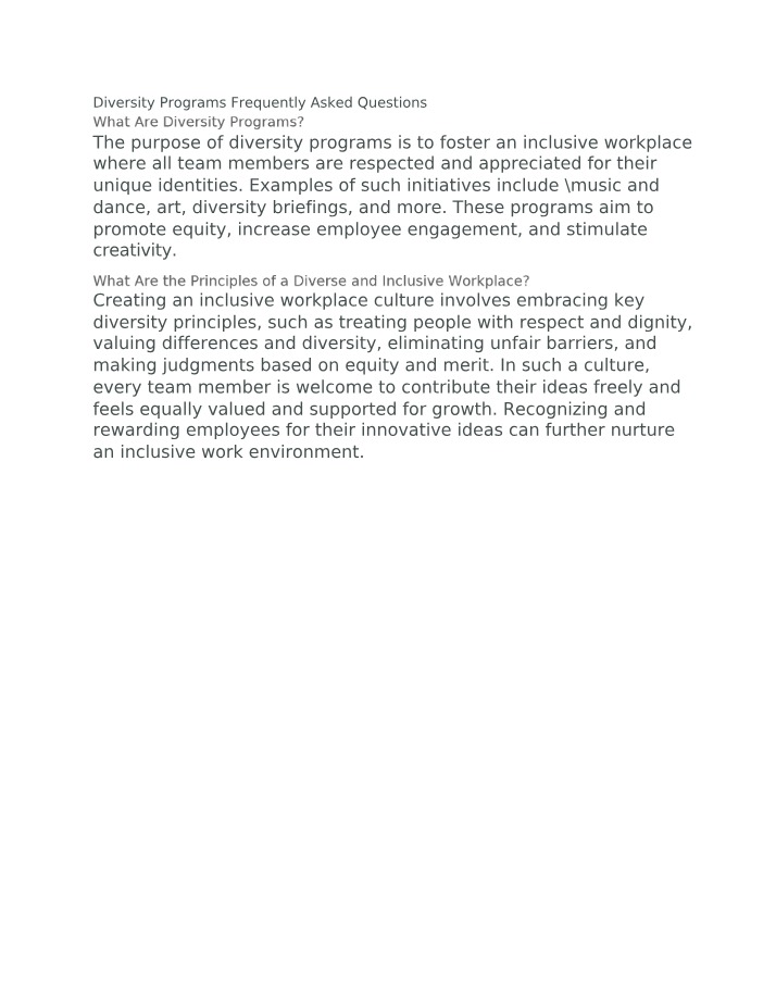 Inclusion and Diversity Programs
