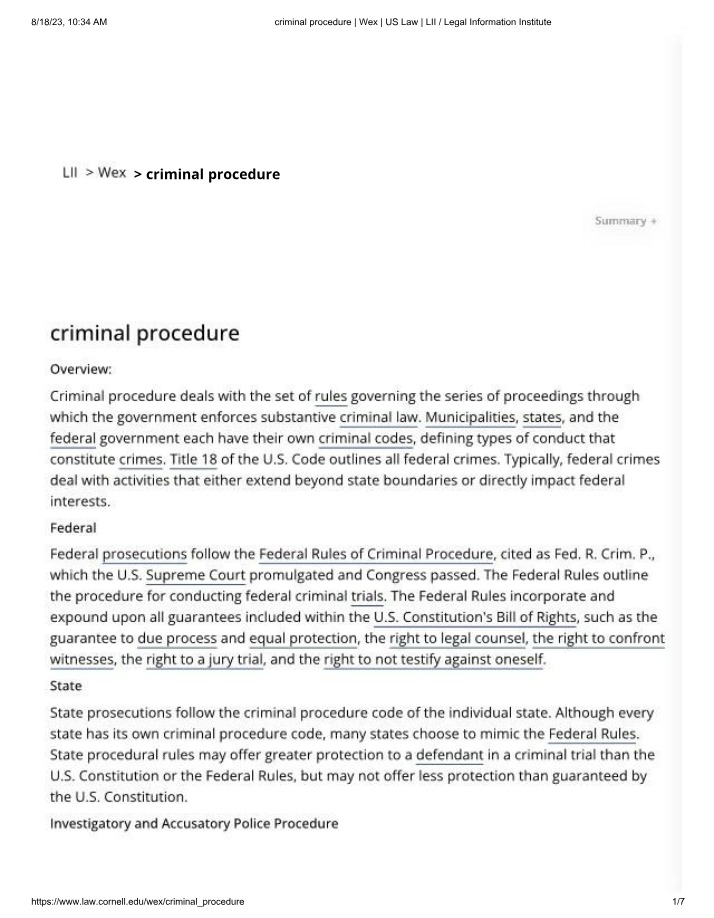 Wex Cornell Criminal Procedure Notes