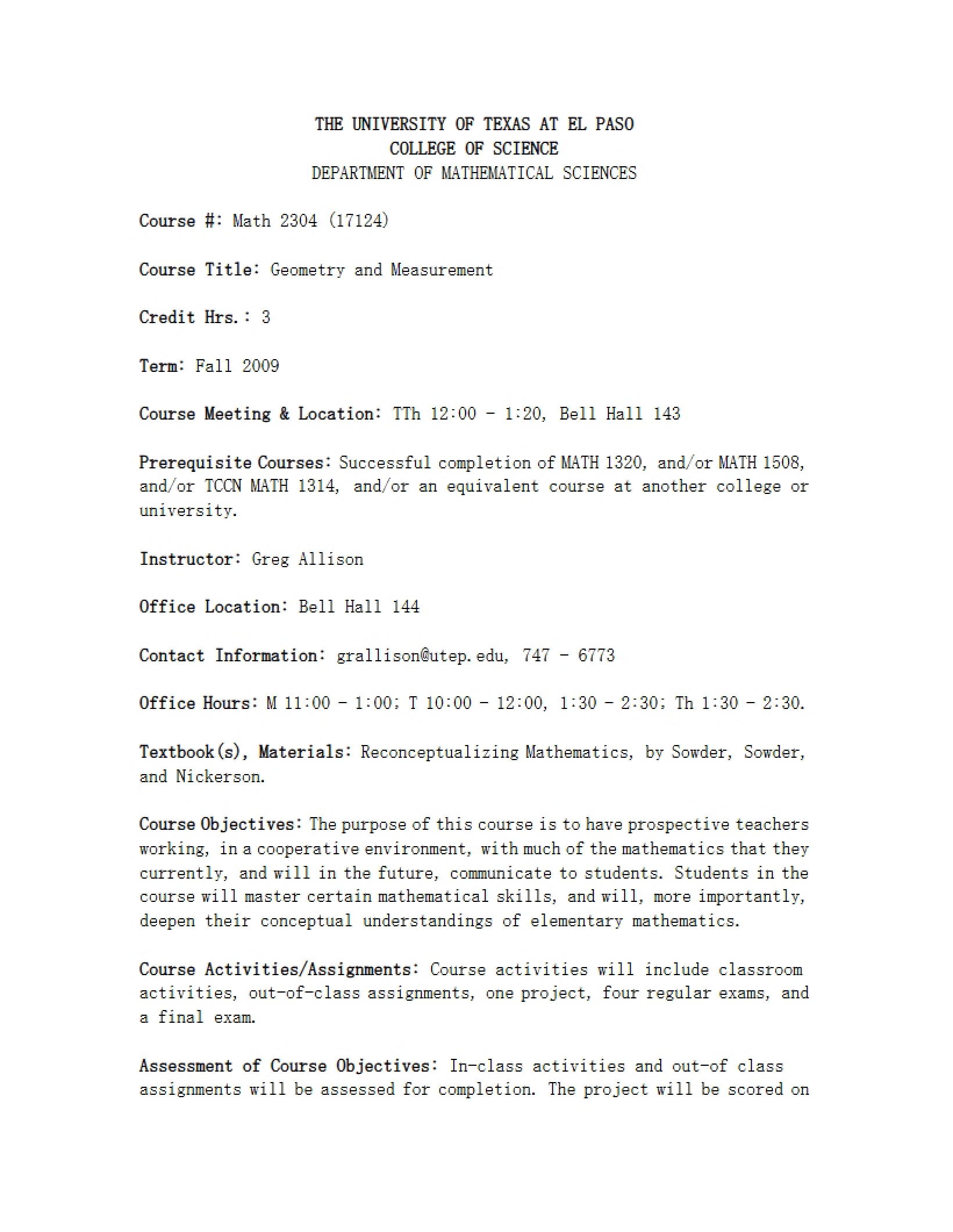 Geometry and Measurement Syllabus - Geometry & Measurement