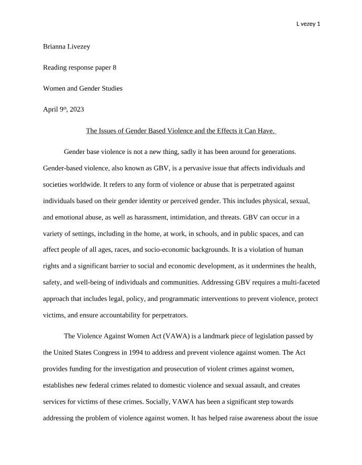 SOCIOLOGY 101-01 - Reading Response Paper 8