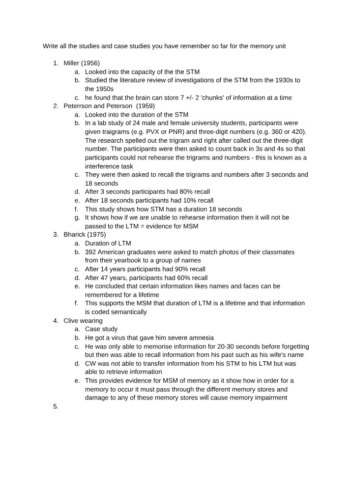 Summary of Studies
