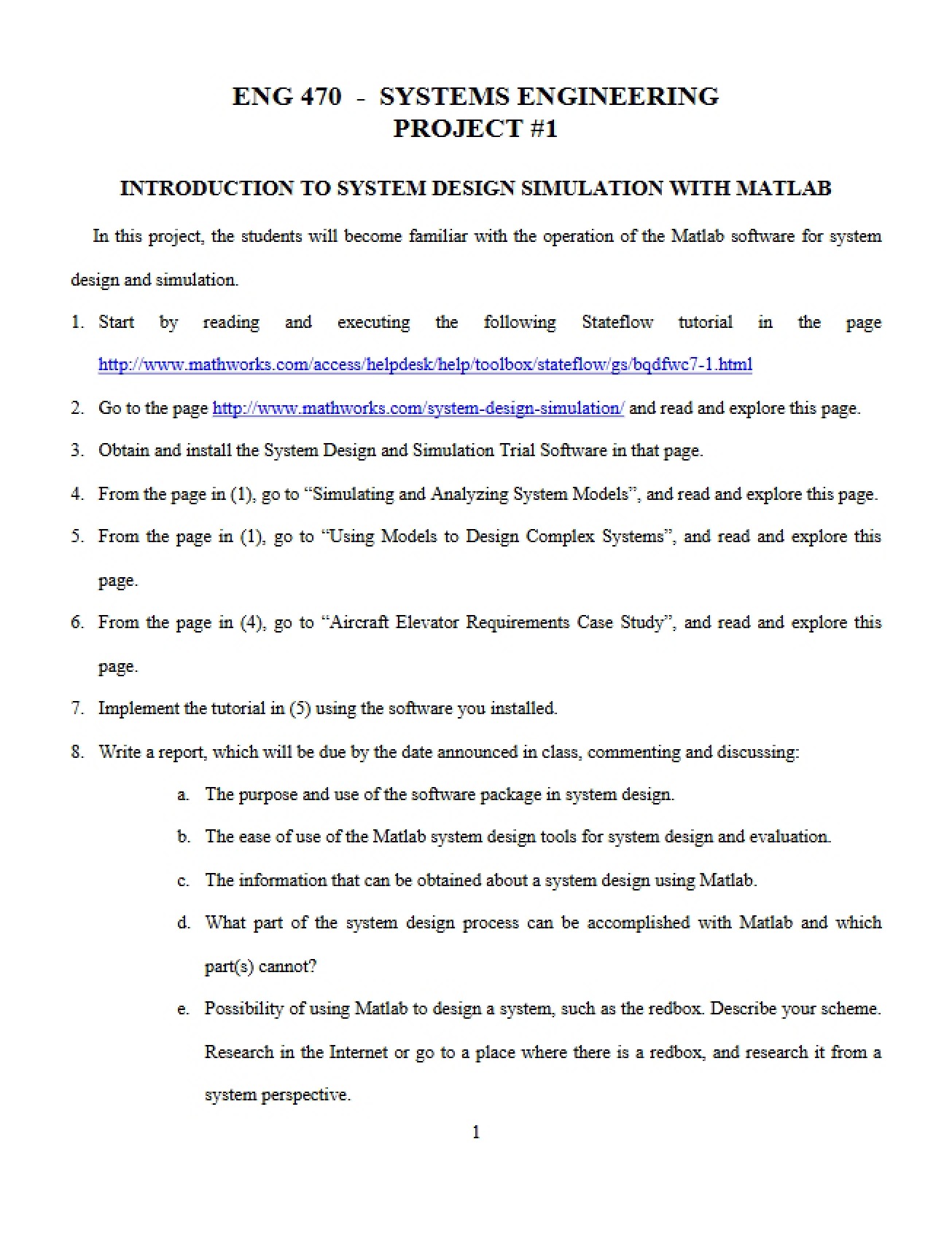 Systems Engineering Project #1 - ENG 470