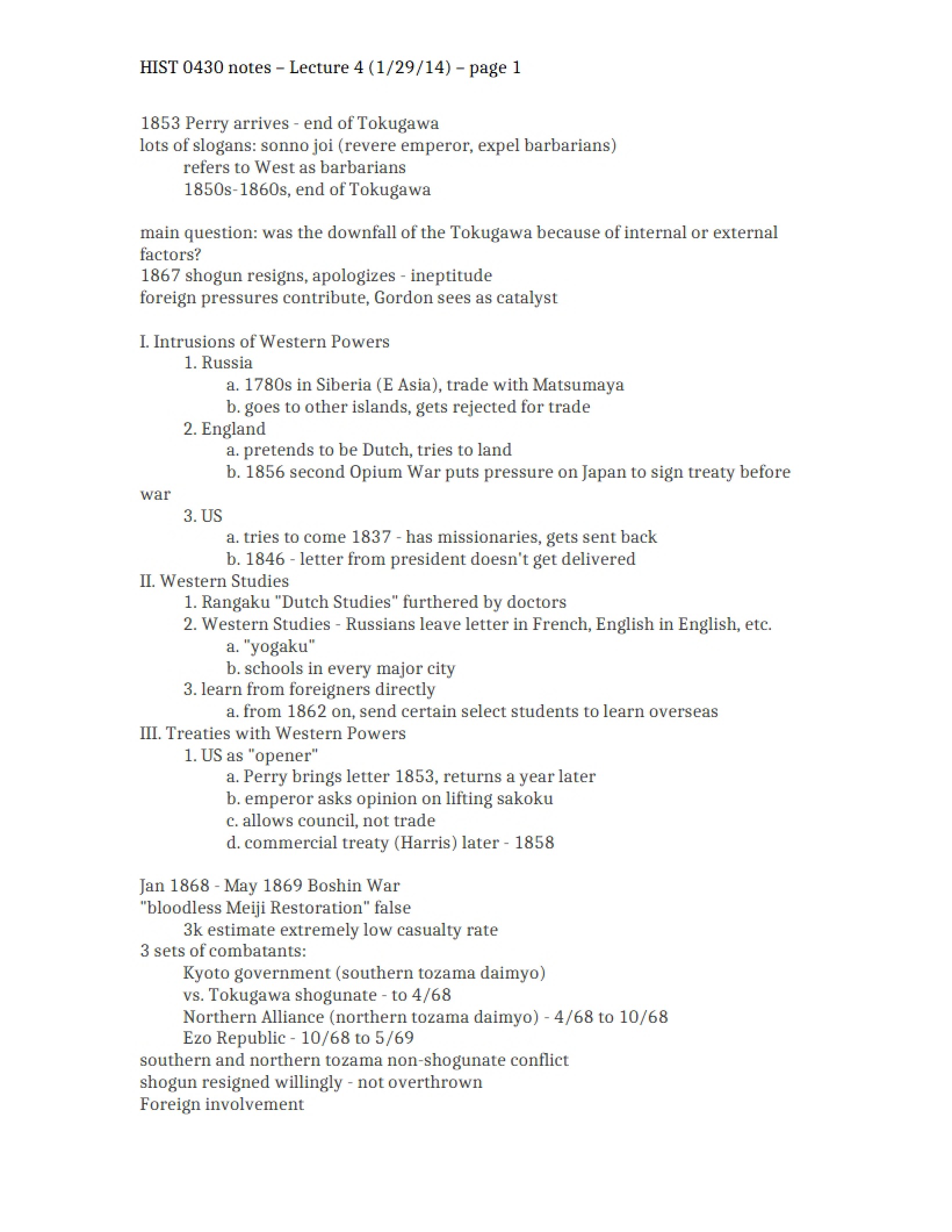 Lecture Notes on Japan
