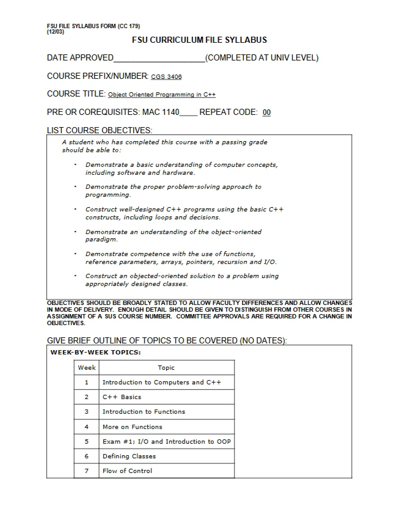 Course Syllabus Part A