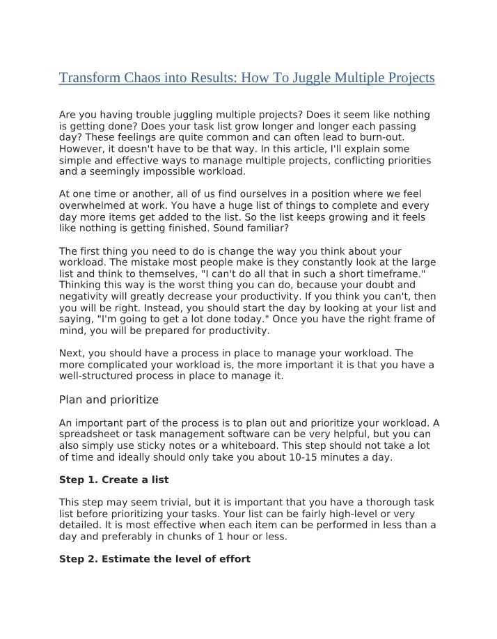 Juggling Multiple Projects - Transform Chaos into Results