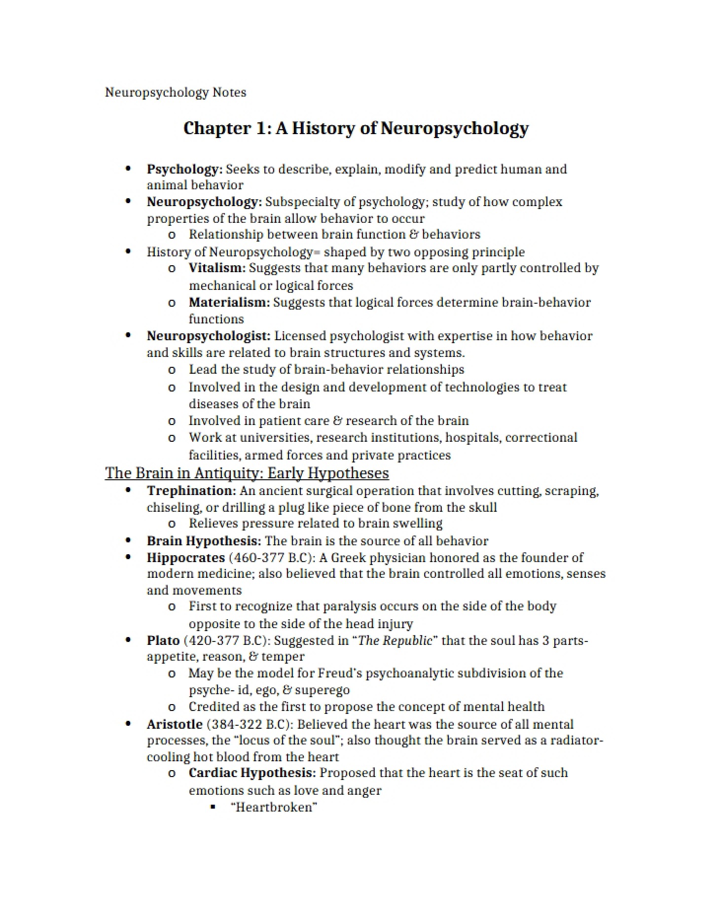 History of Neuropsychology (Chapter 1)