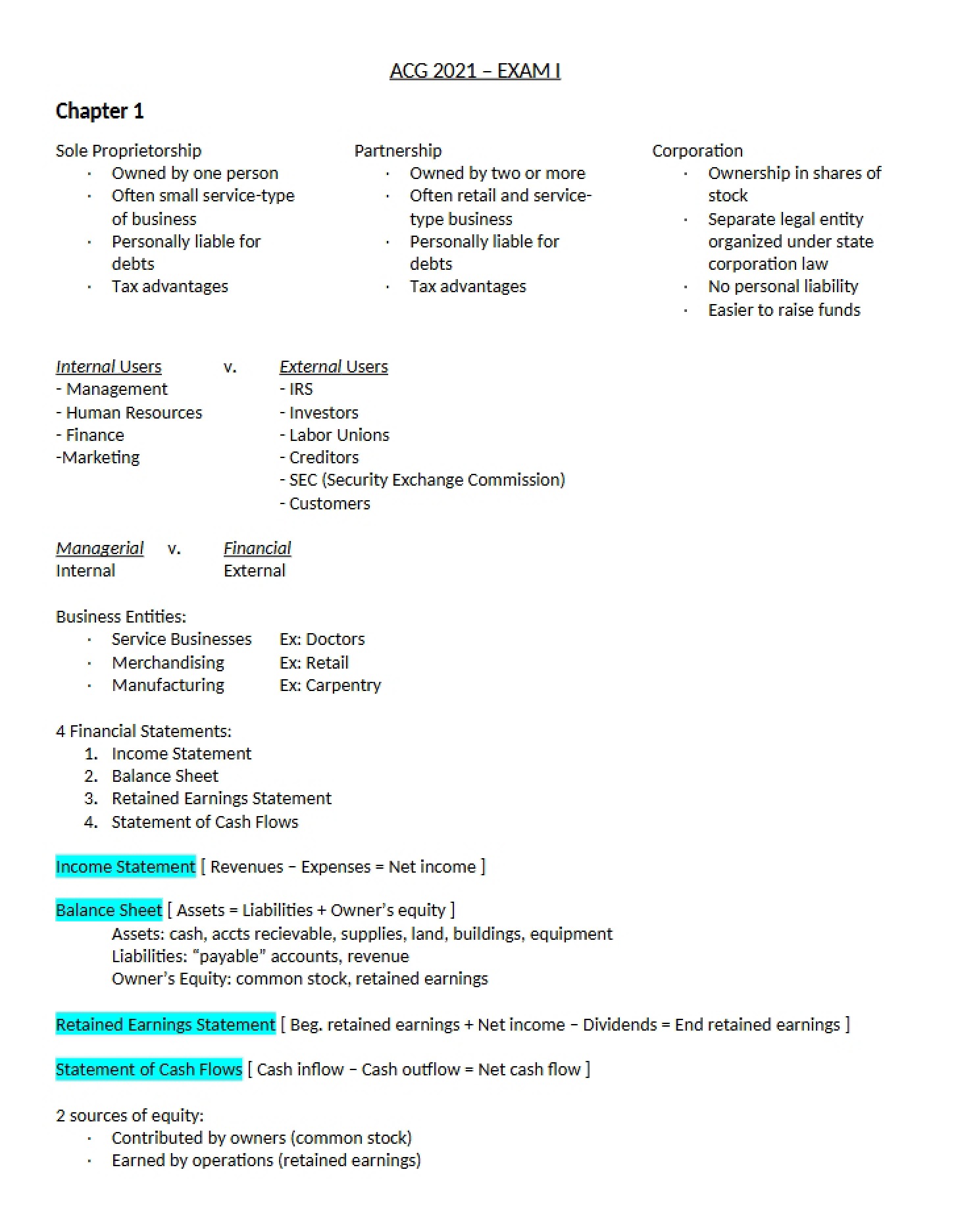 EXAMINATION I