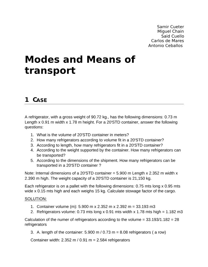 20'STD Container Capacity and Volume Calculation