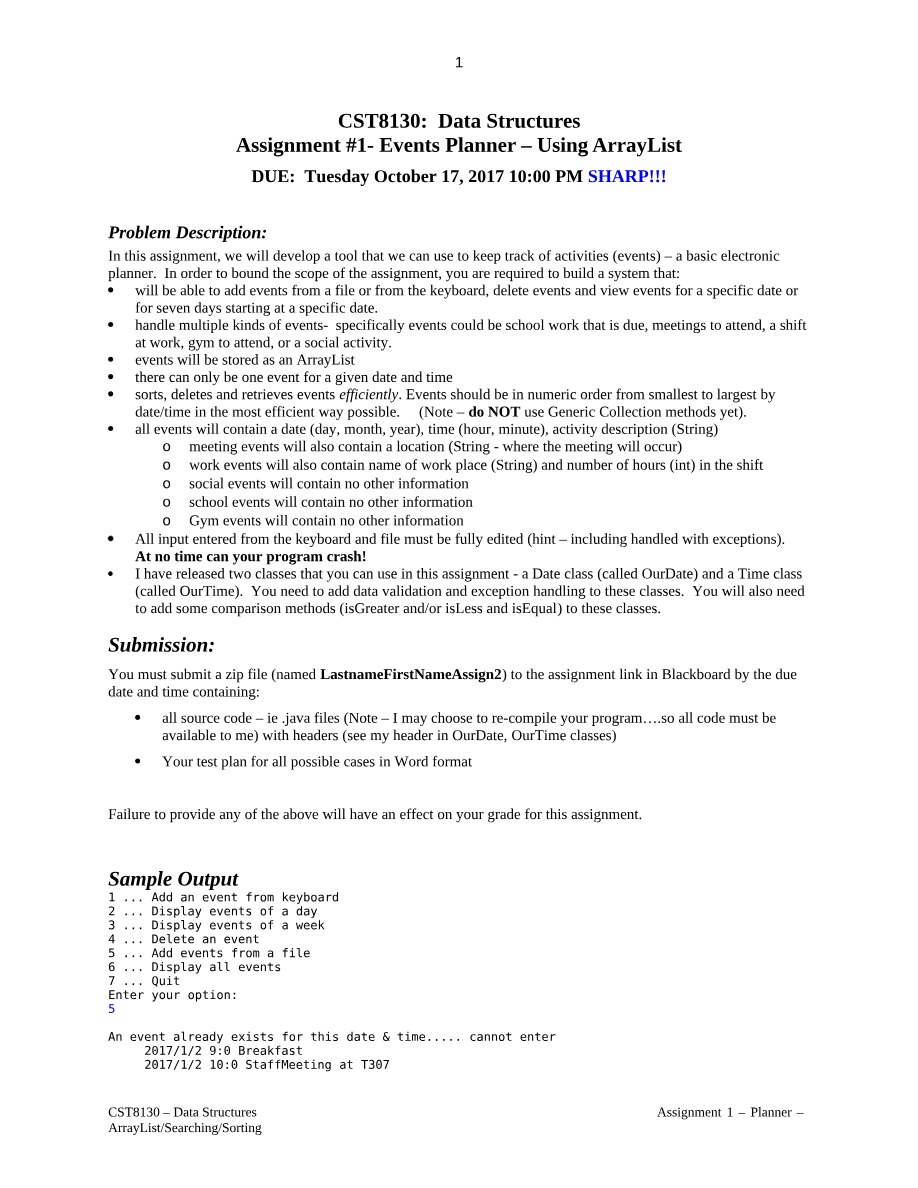 CST8130 - Assignment 1 - Events Planner