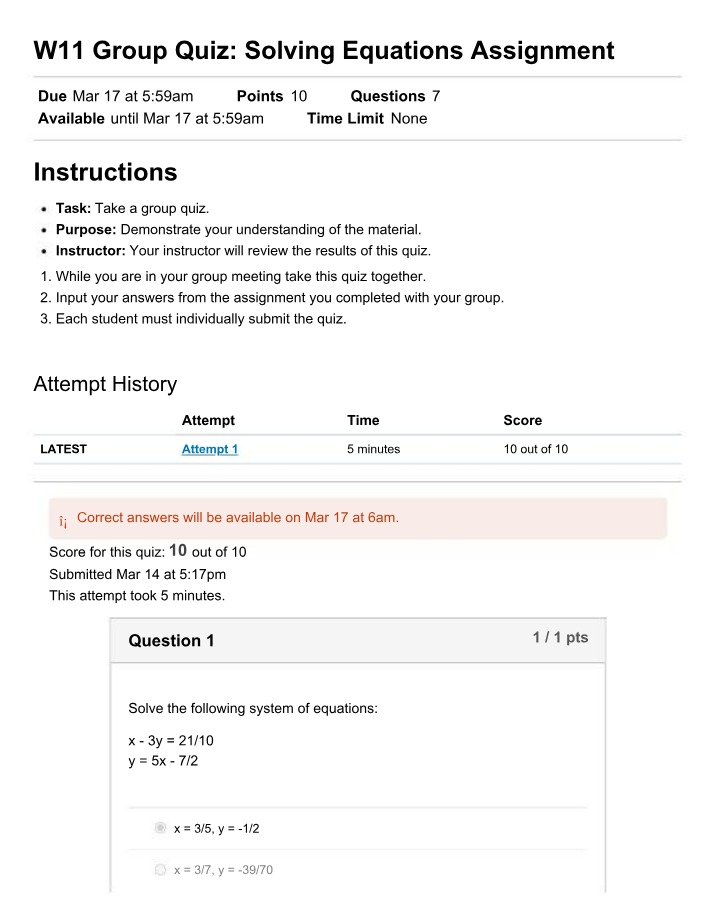 W11 Group Quiz - Solving Equations