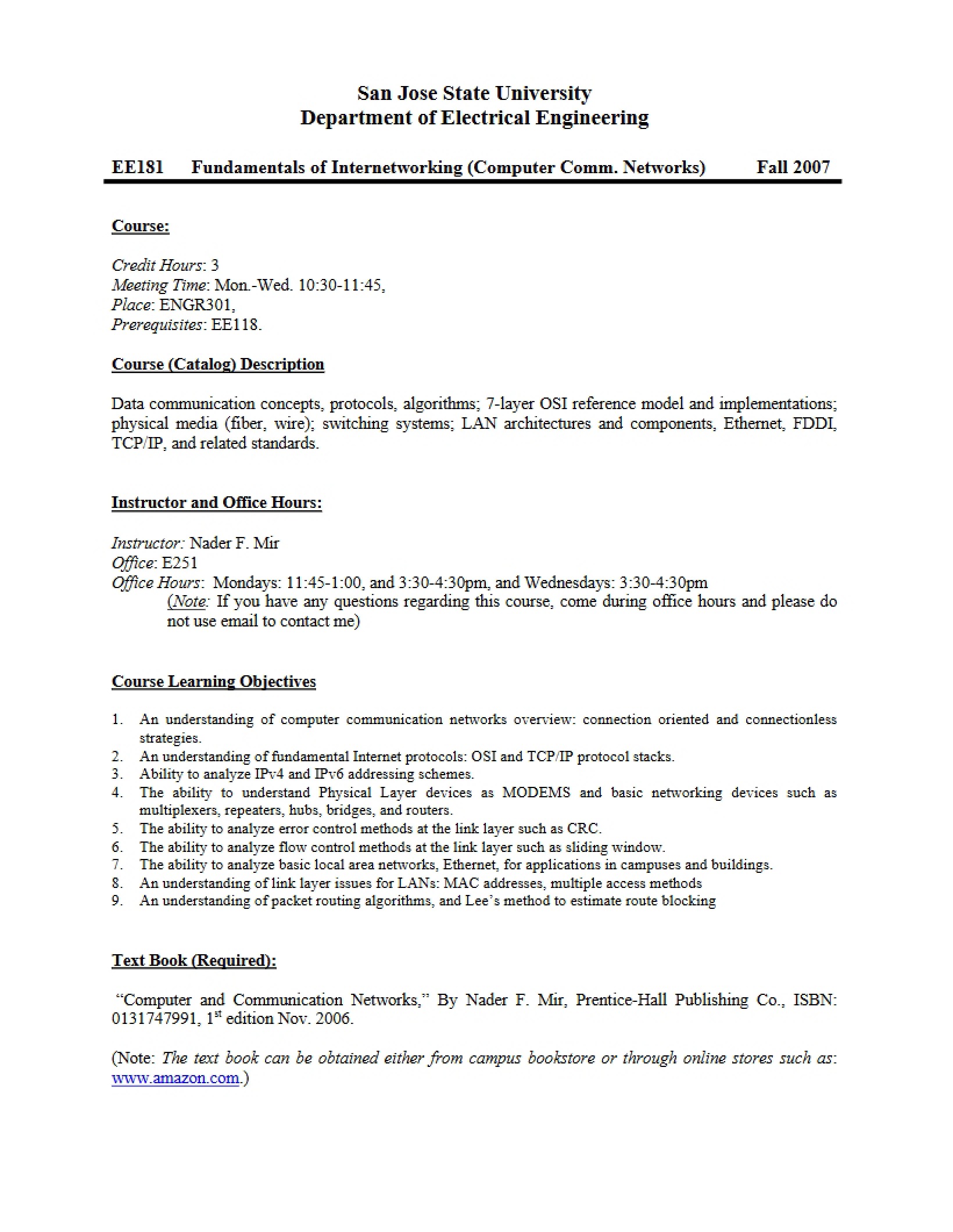 Internetworking Fundamentals Syllabus
