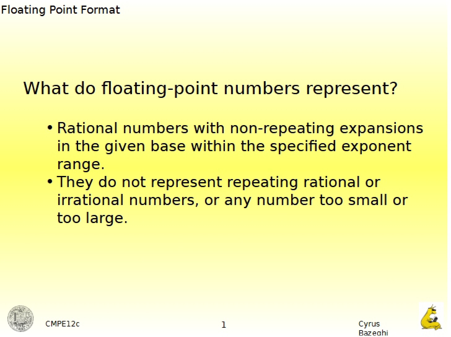 Lecture Notes Floating Point Format