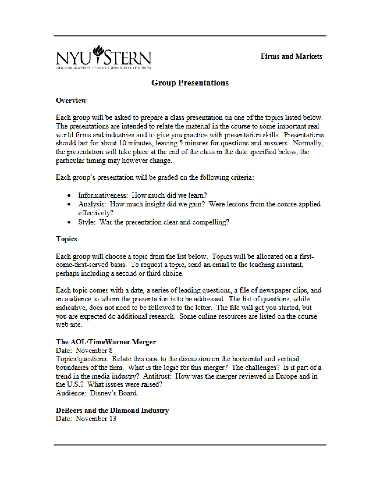 Presentations by Groups
