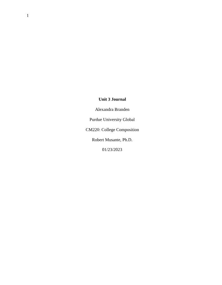 Journal for Unit 3 - CM220