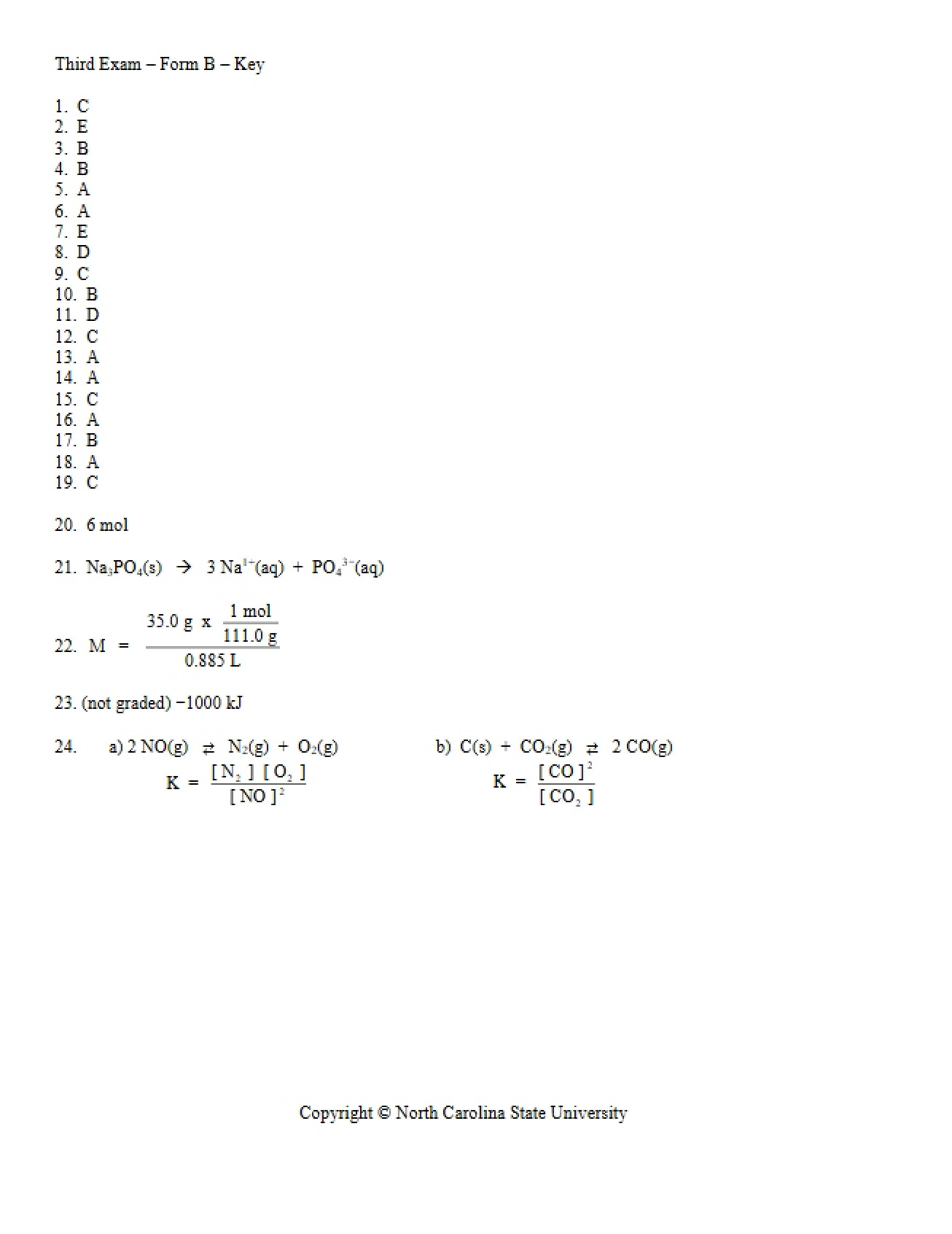 Key for Exam 3B
