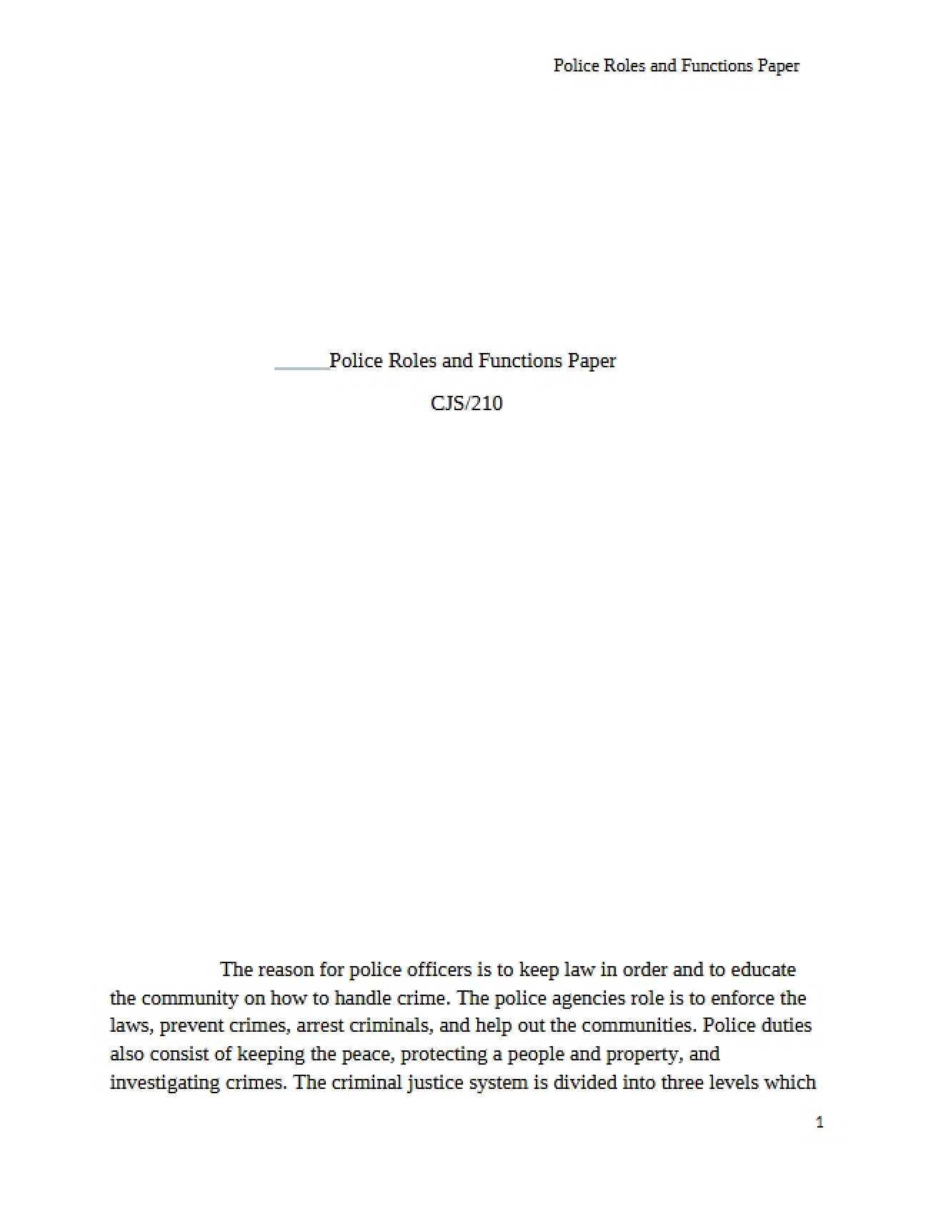 Paper on Functions and Roles of Police