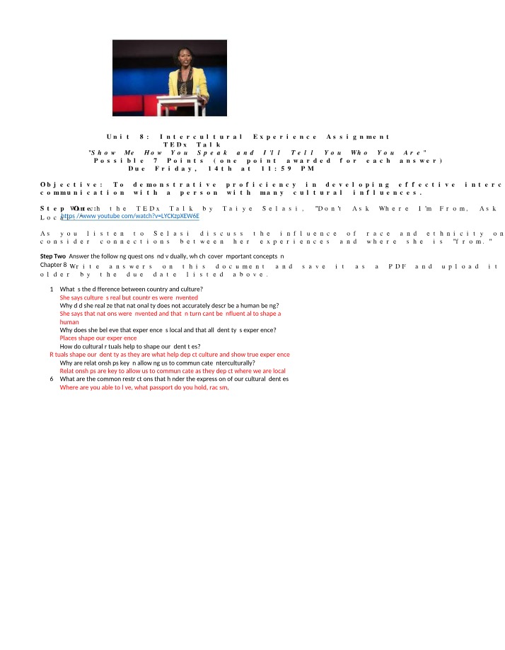 Intercultural Experience Assignment - Unit 8