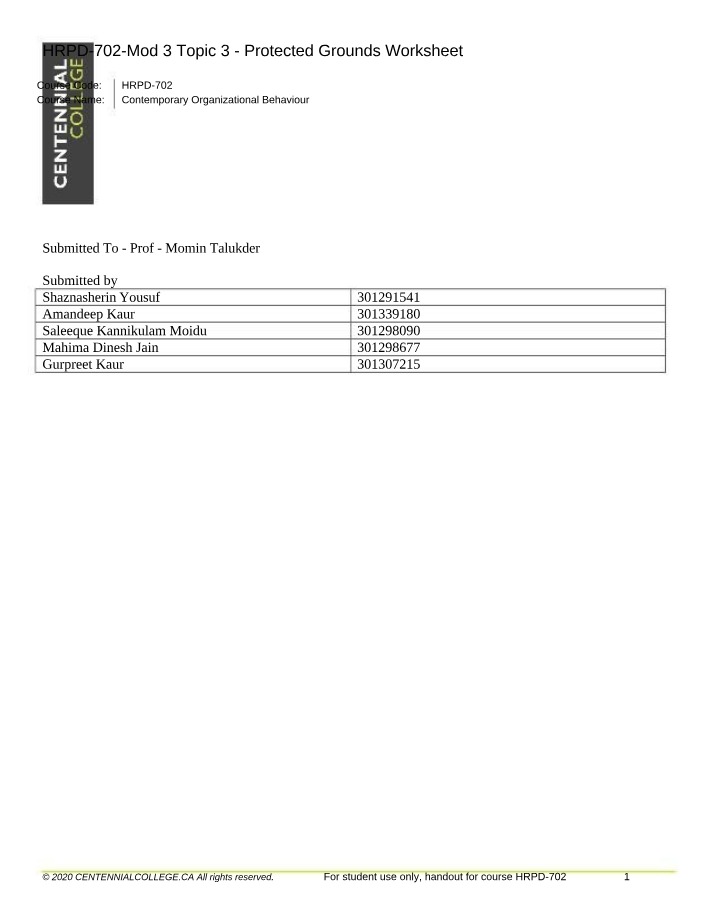 Protected Grounds Worksheet - Mod 3 Topic 3