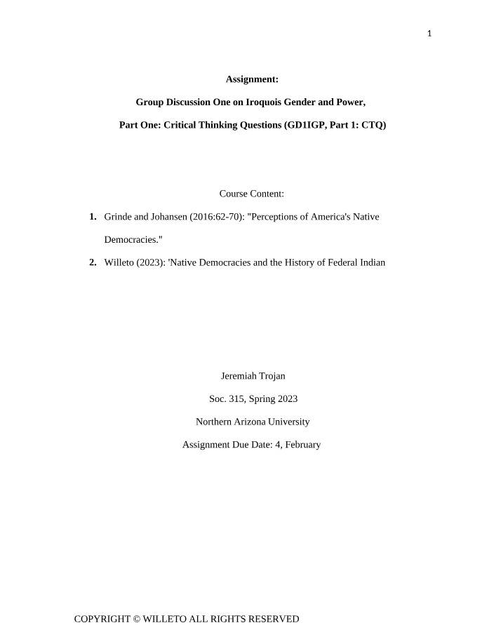 Women's Influence in Iroquois Gender and Power