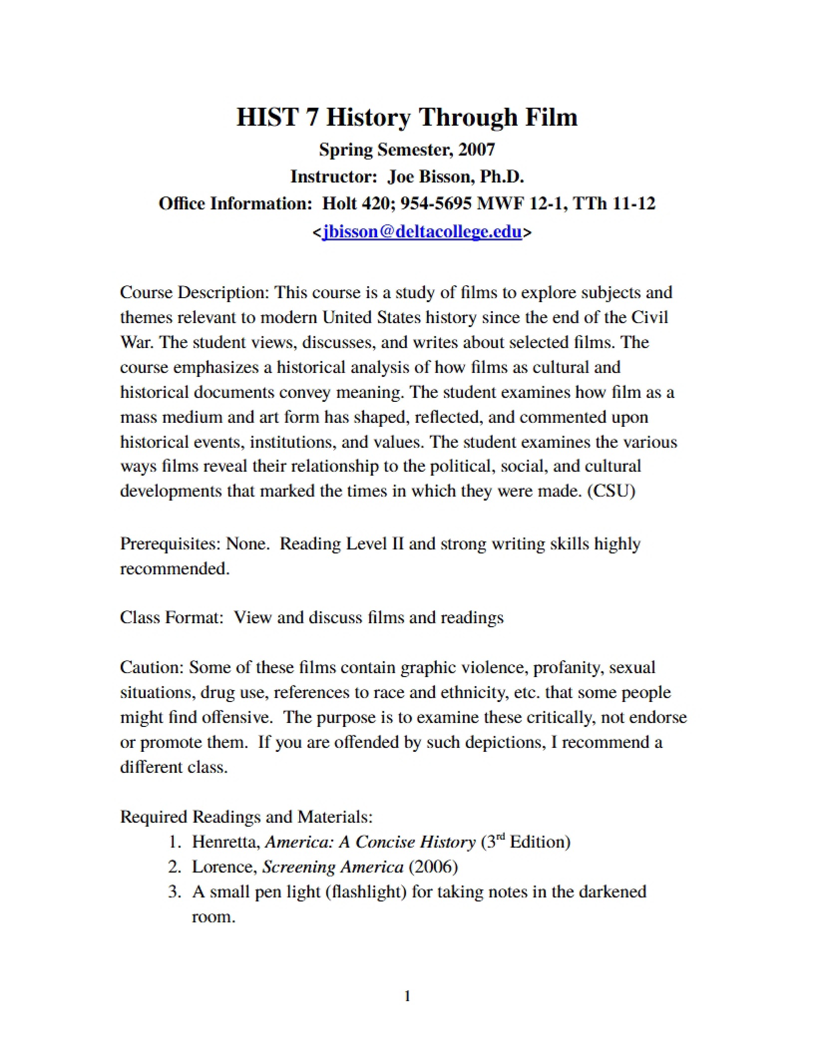 History Through Film Syllabus