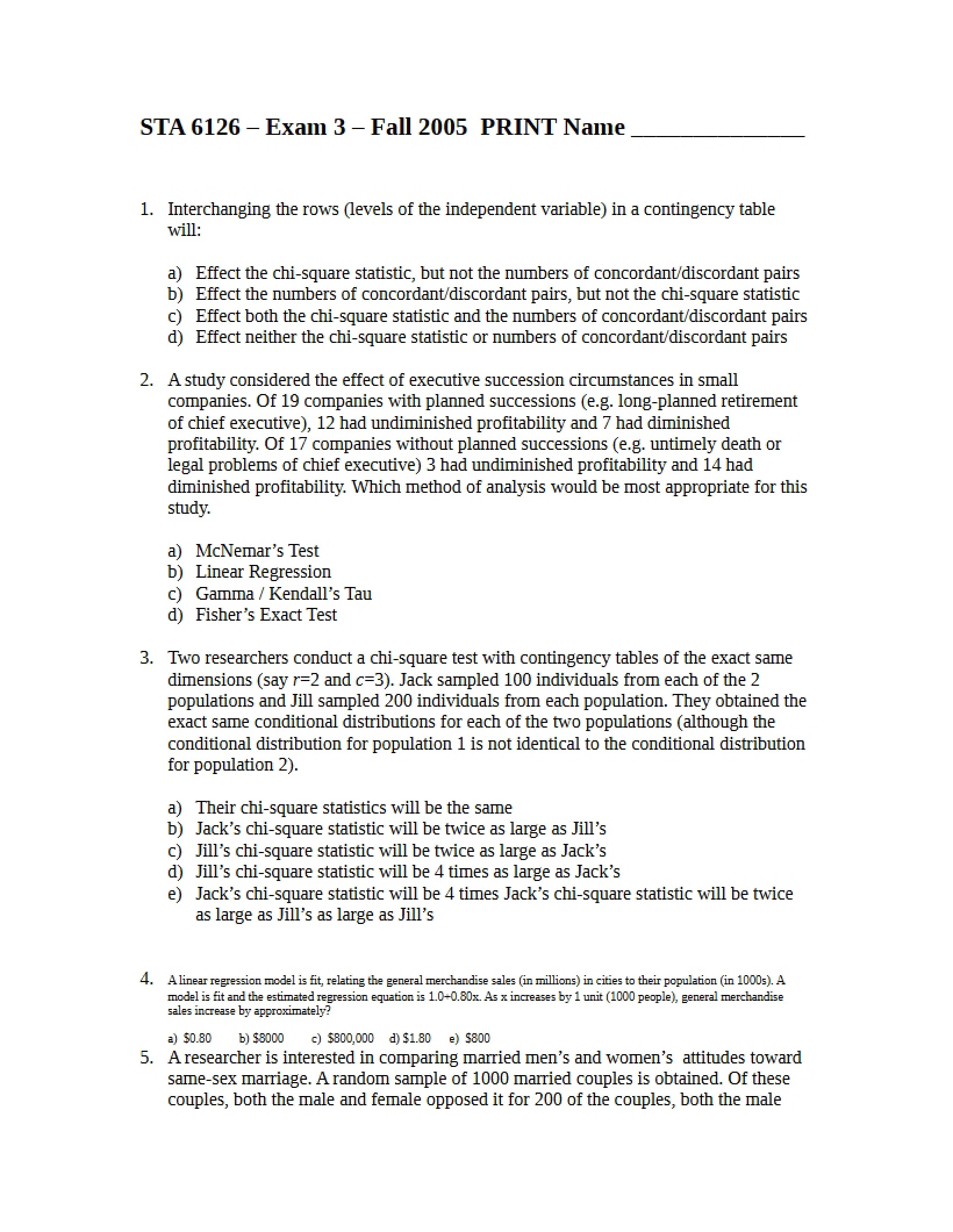 Social Research Stats Exam 3
