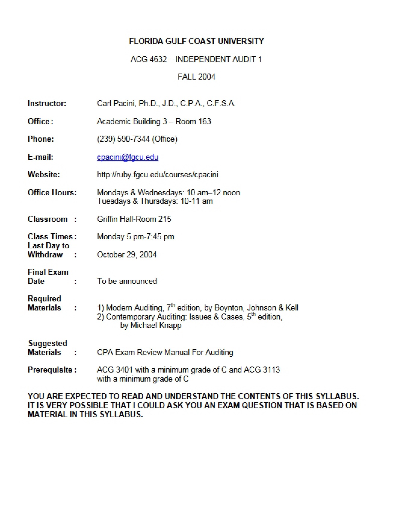 Independent Audit I Syllabus
