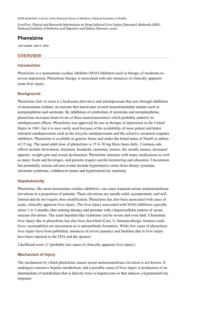 Liver Toxicity of Phenelzine