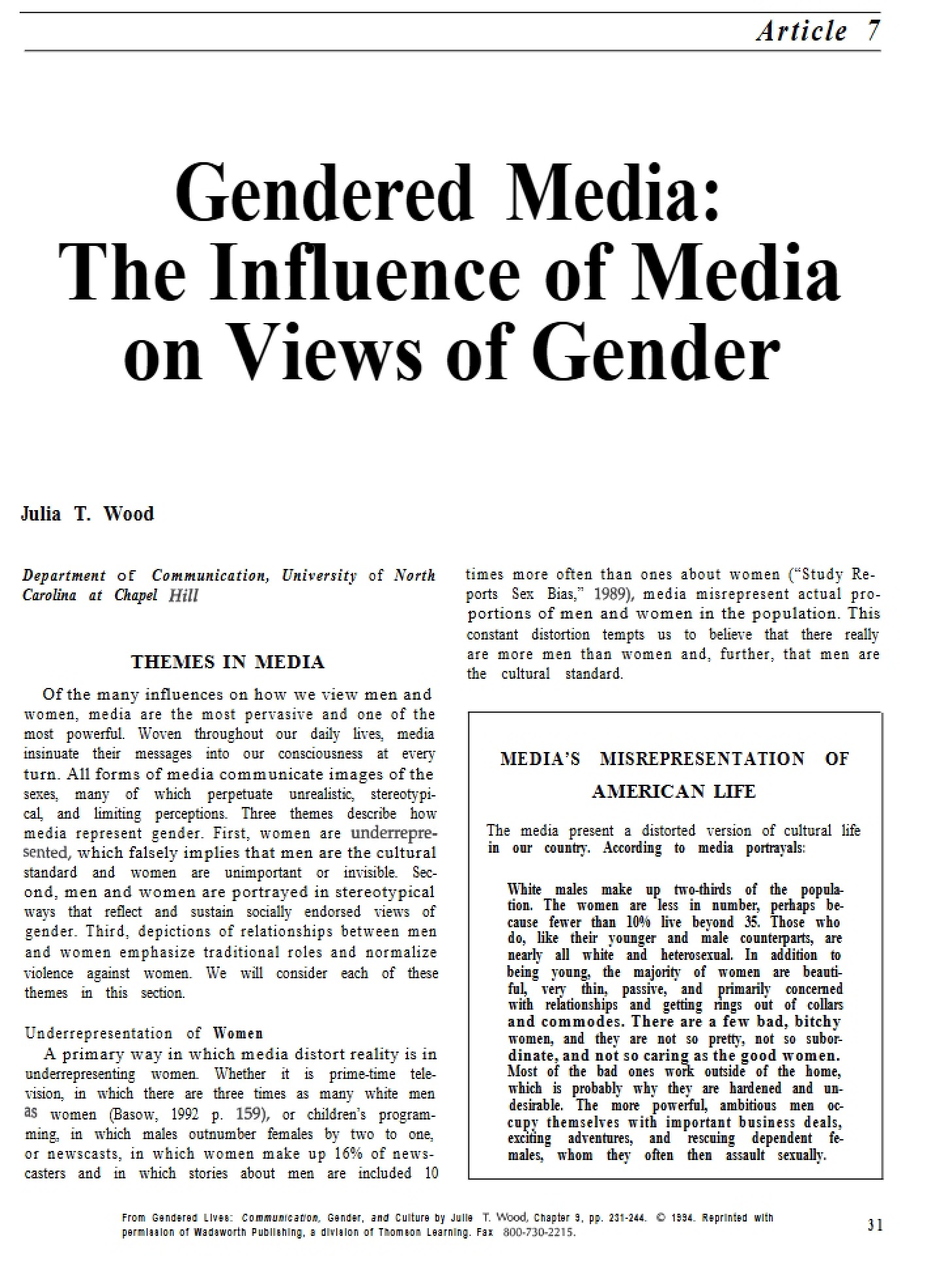 Media Influence on Gender Views (Gendered Media)