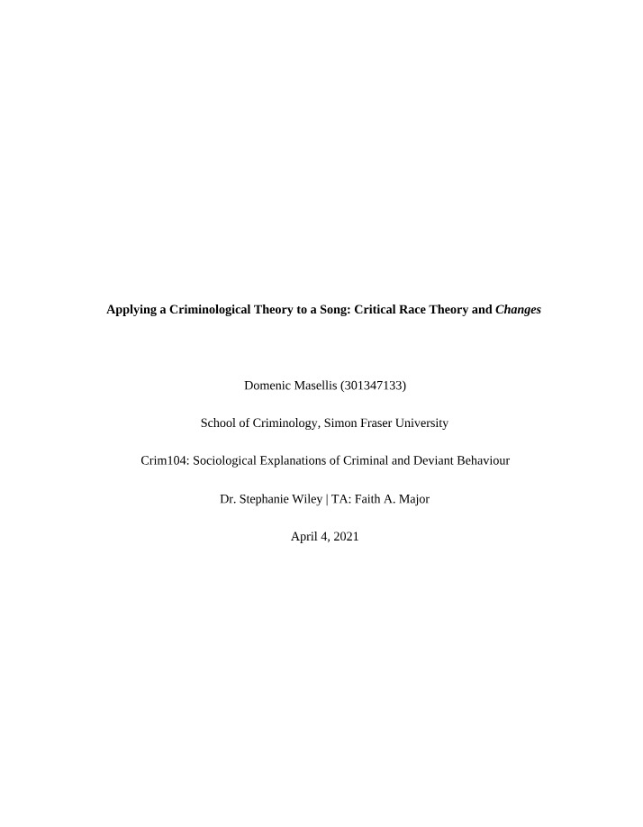 Song Analysis - Critical Race Theory and Changes