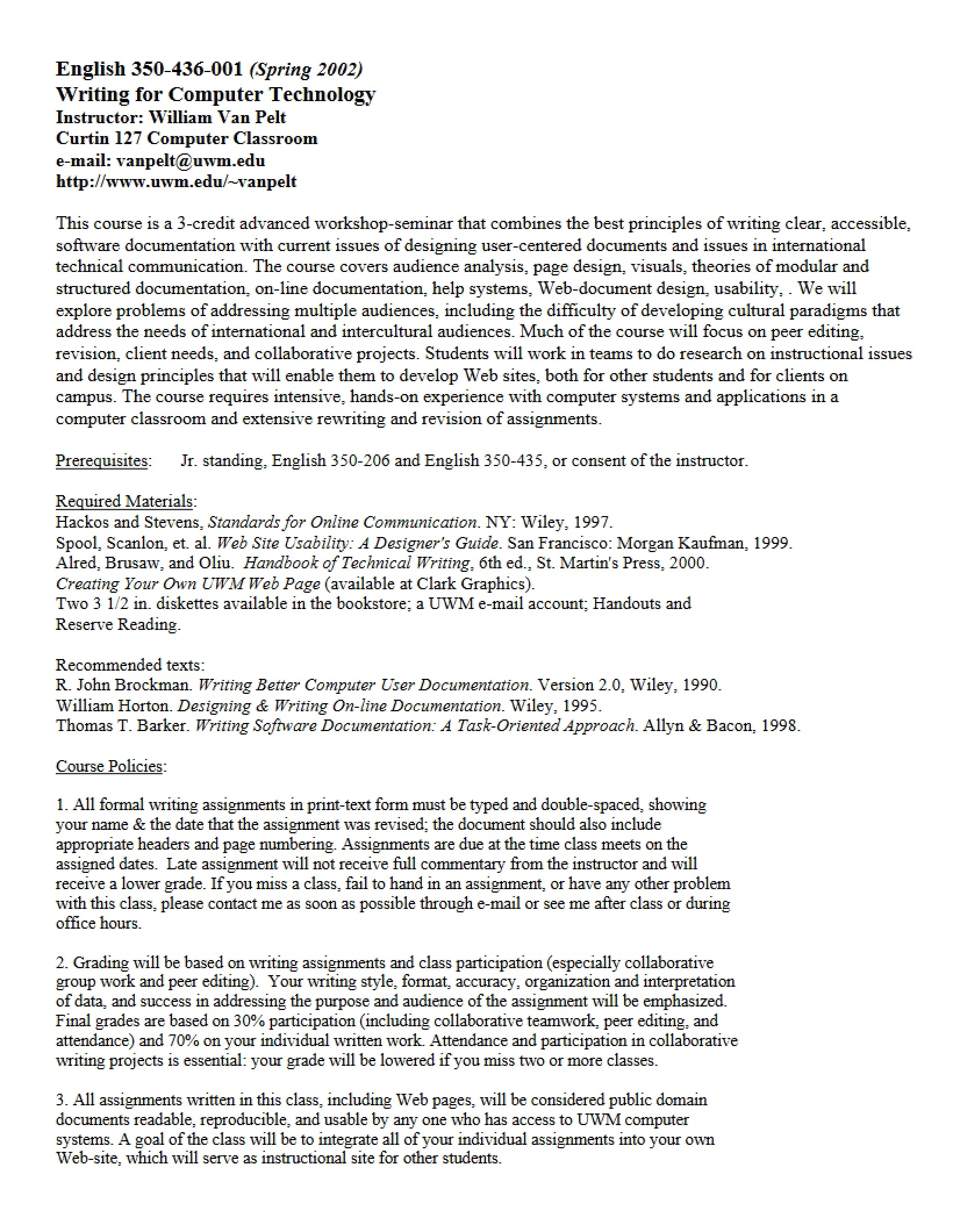 Syllabus for Writing for Computer Technology