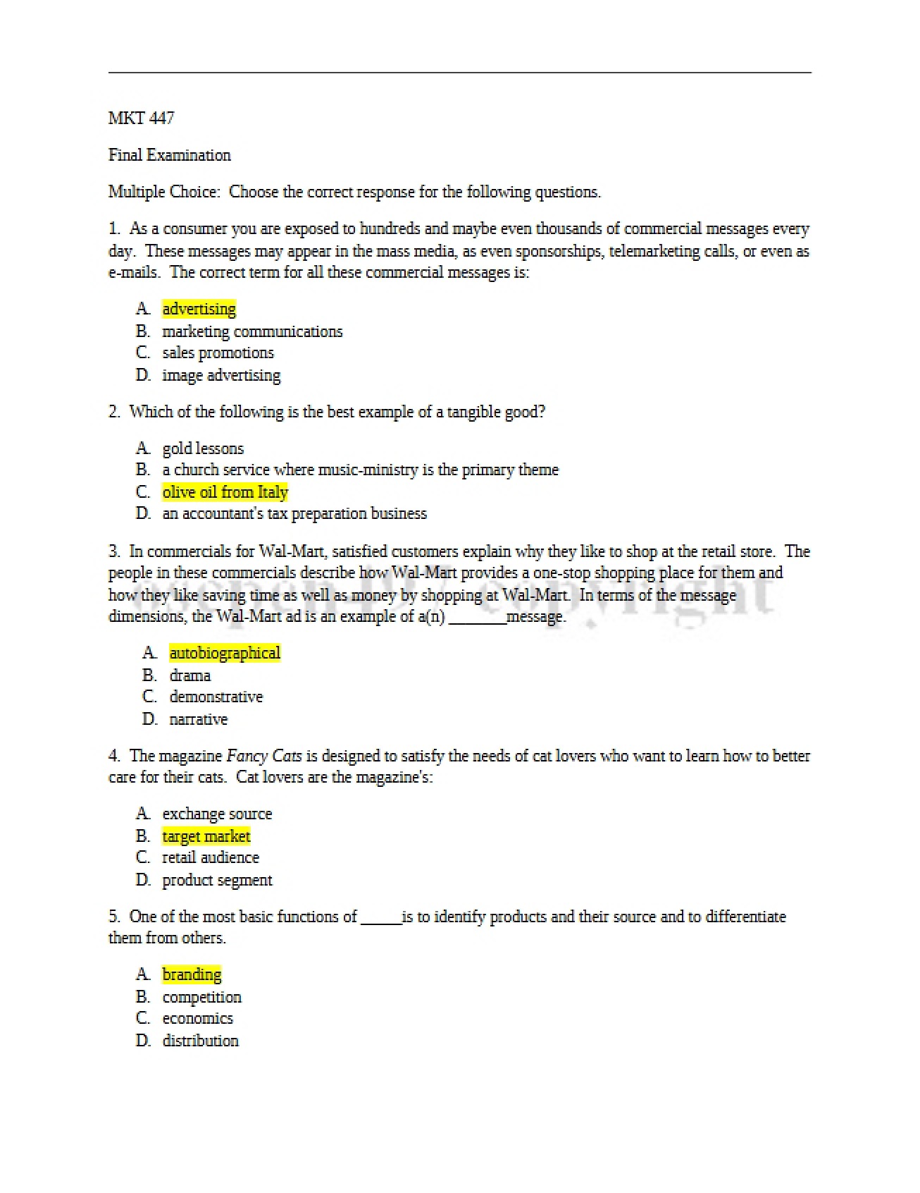 End of Course Examination