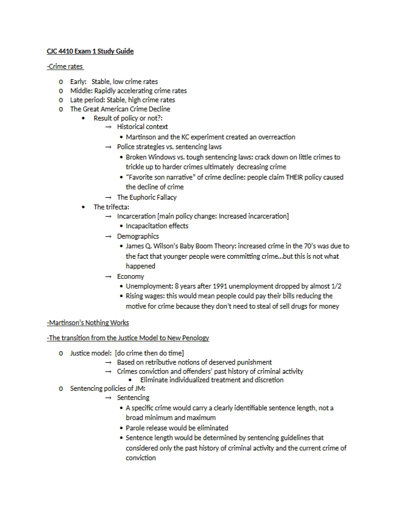 Study Guide for the First Exam on Offender Treatment
