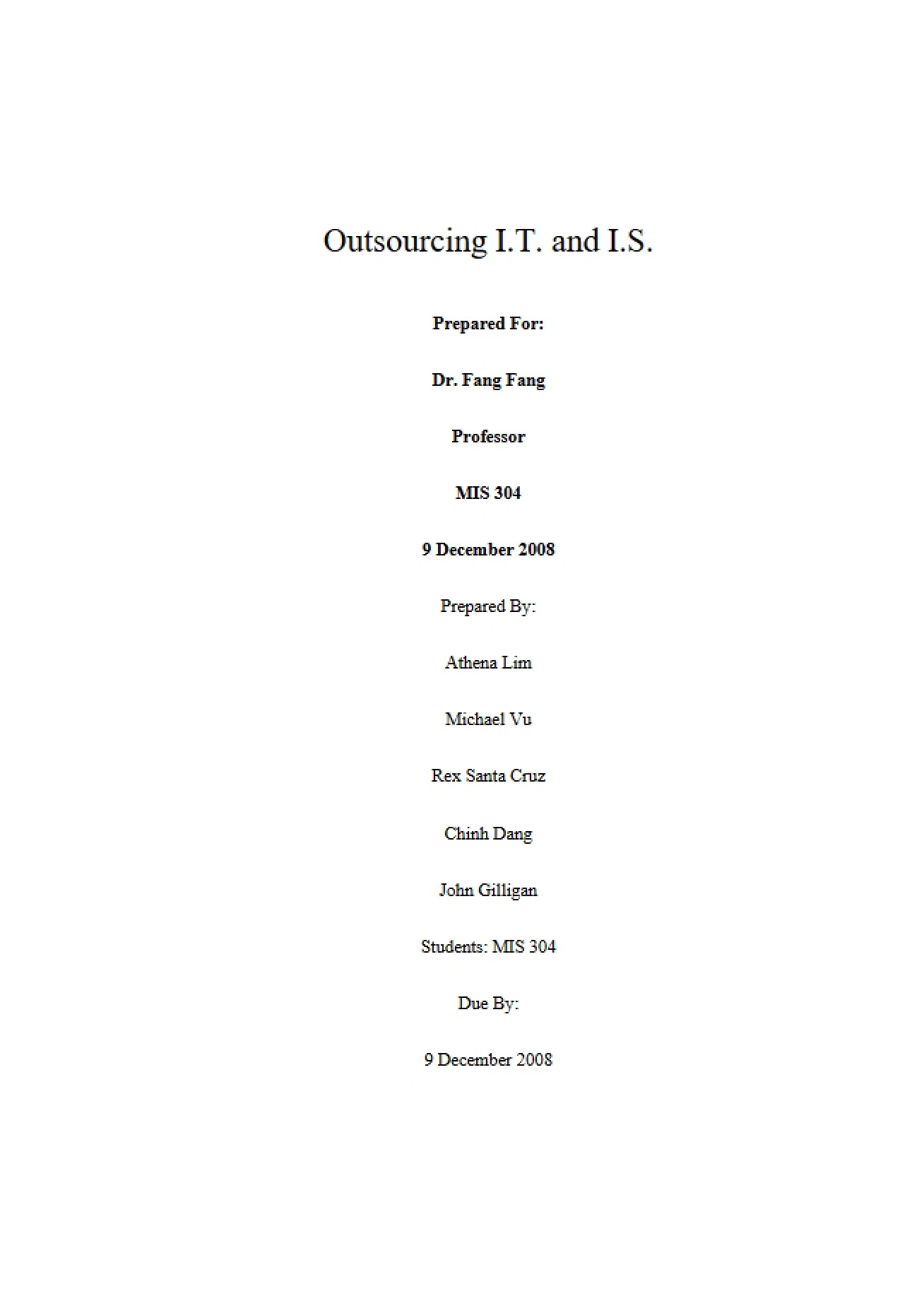 IT and IS Outsourcing