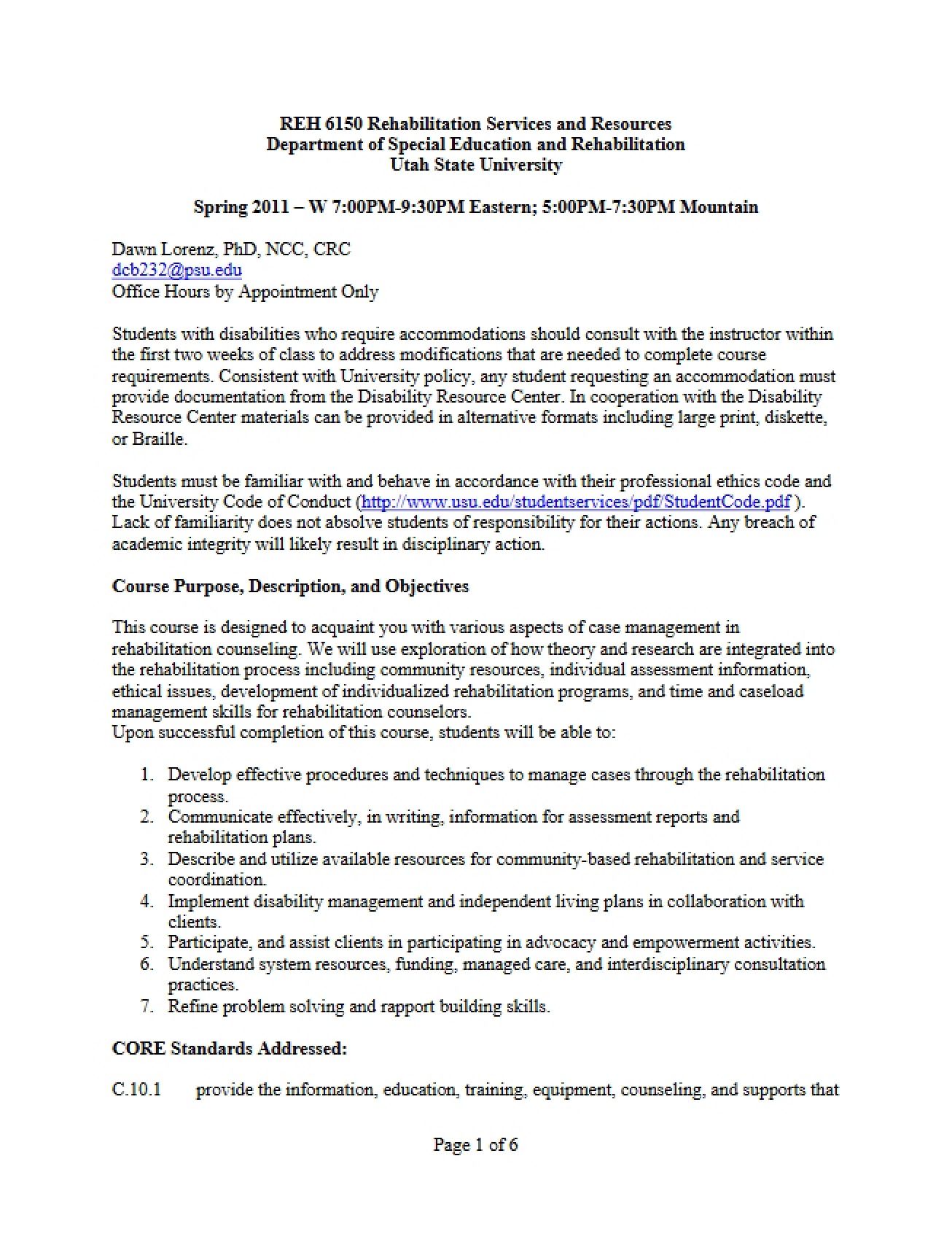 Resources and Services for Rehabilitation Syllabus