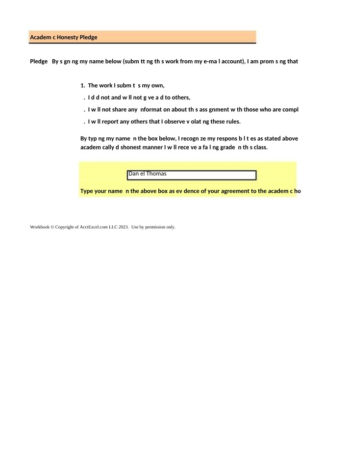 Workbook for Academic Honesty Pledge Promises and Responsibilities