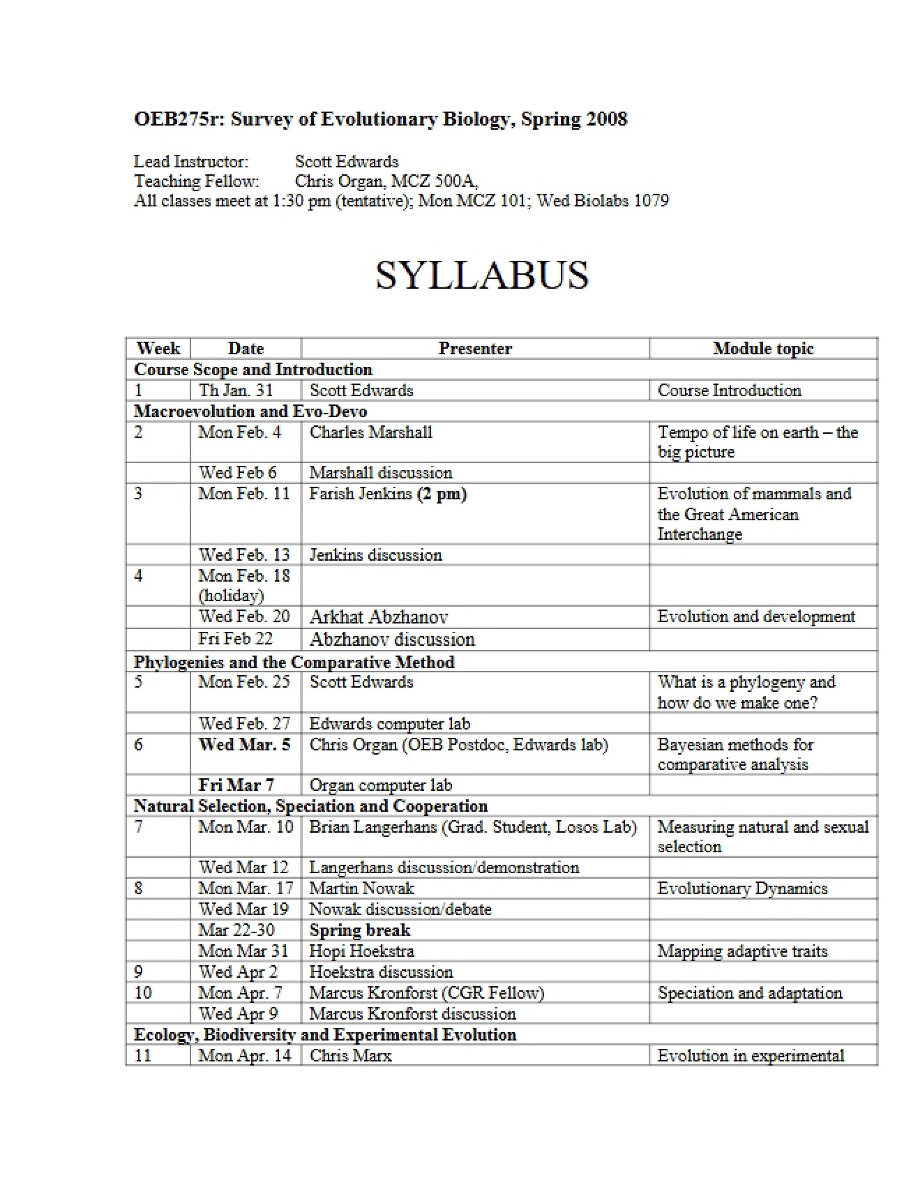 Genomic Era Phylogenetics Syllabus