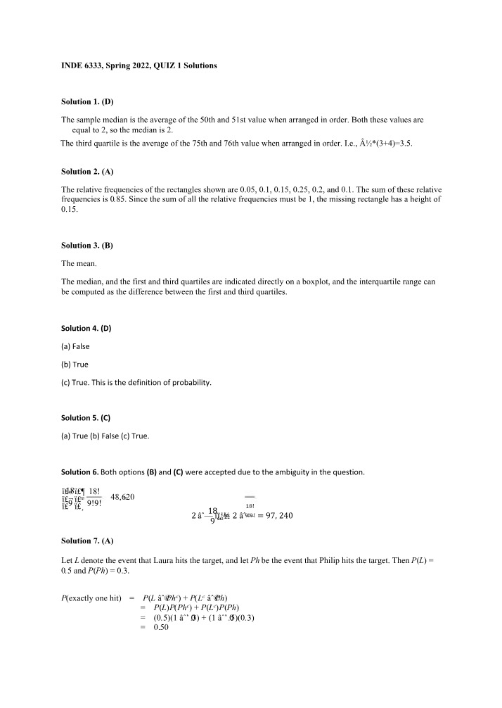 Solutions for Quiz 1