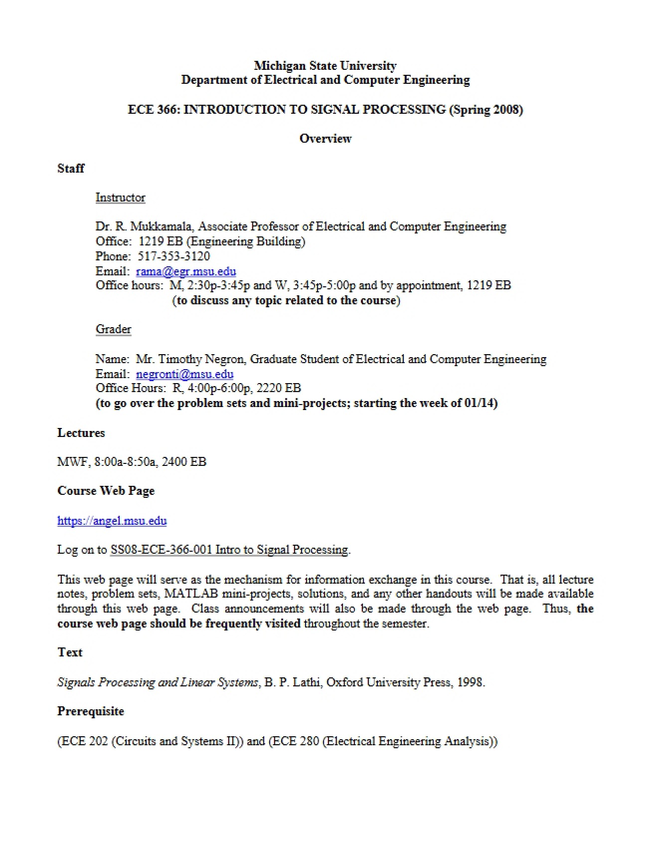 Signal Processing Syllabus