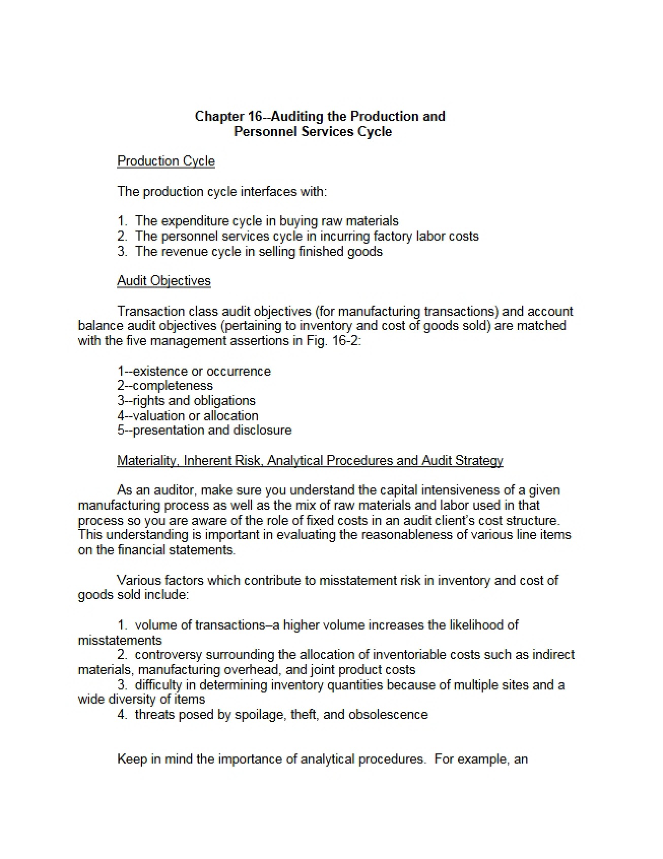 Ch 16 Personnel Services and Production Auditing