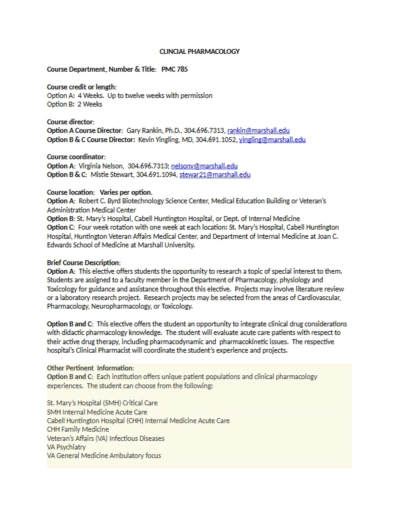 Clinical Pharmacology Syllabus