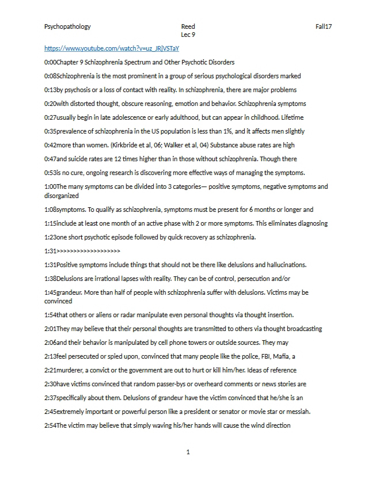Schizophrenia Spectrum and Other Disorders Lecture 9