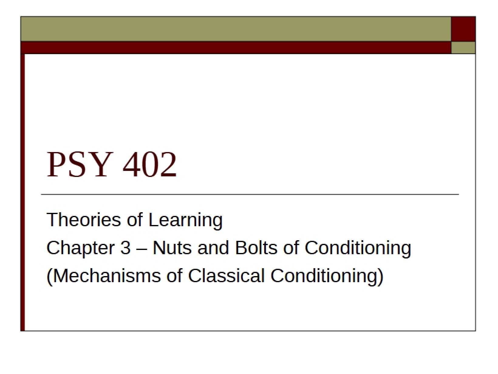 Conditioning Mechanics (Chapter 3)