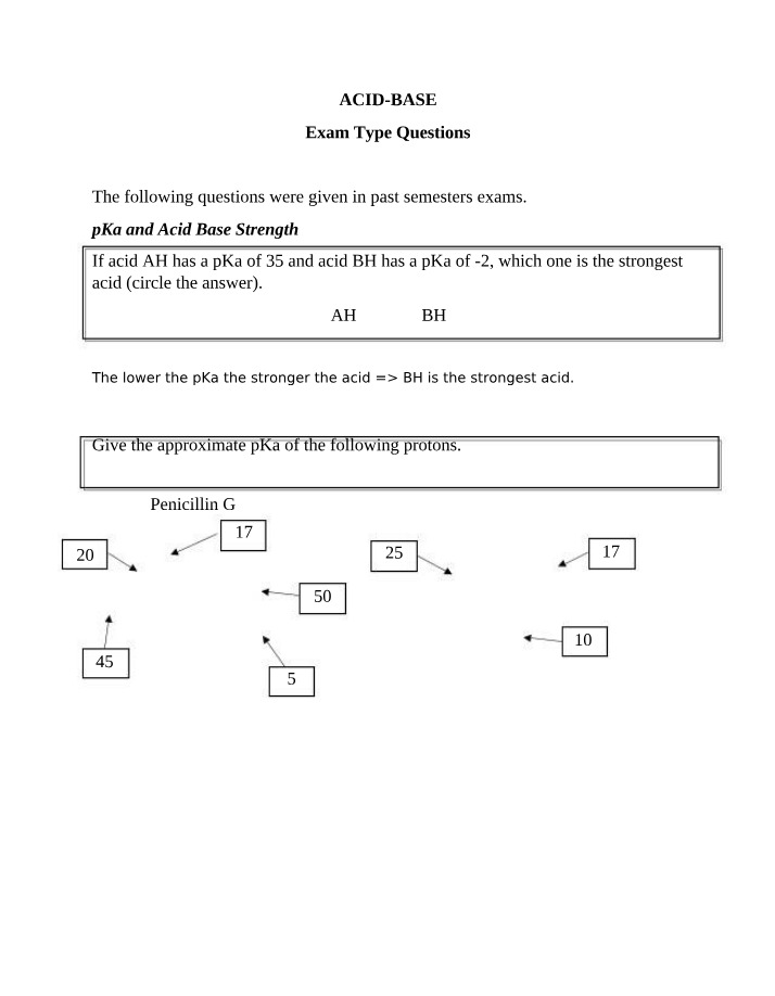 Acid-Base Exam Questions and Answers