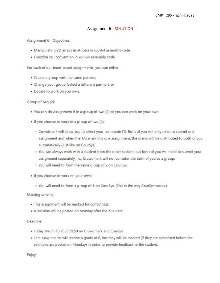 Assignment 6 Solution (Spring 2023)