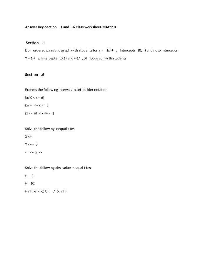 MAC1105 Worksheet - Graphing Equations and Solving Inequalities