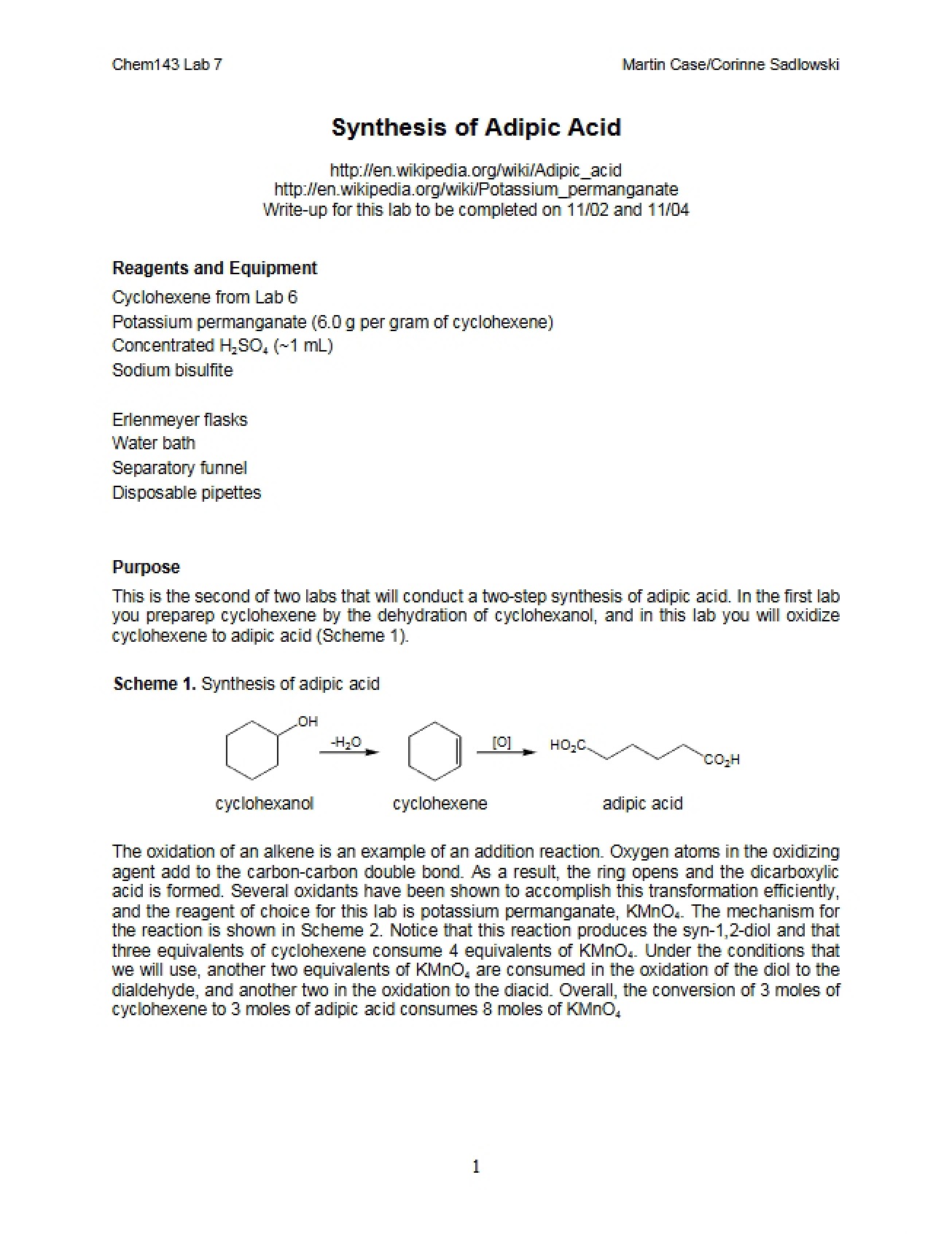 Synthesis of Adipic Acid
