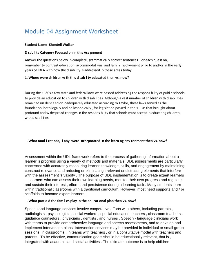 Worksheet for Module 04 Assignment