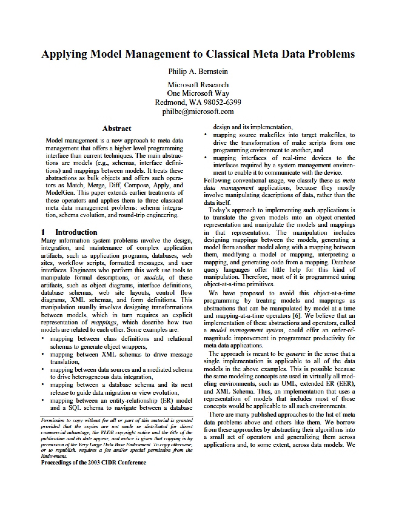 Classical Metadata Problems and Model Management